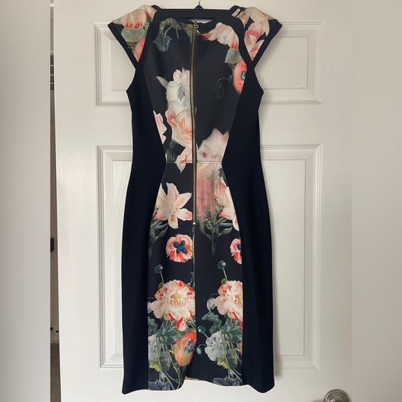Ted Baker Black and Floral Midi Dress - Picture 2 of 3